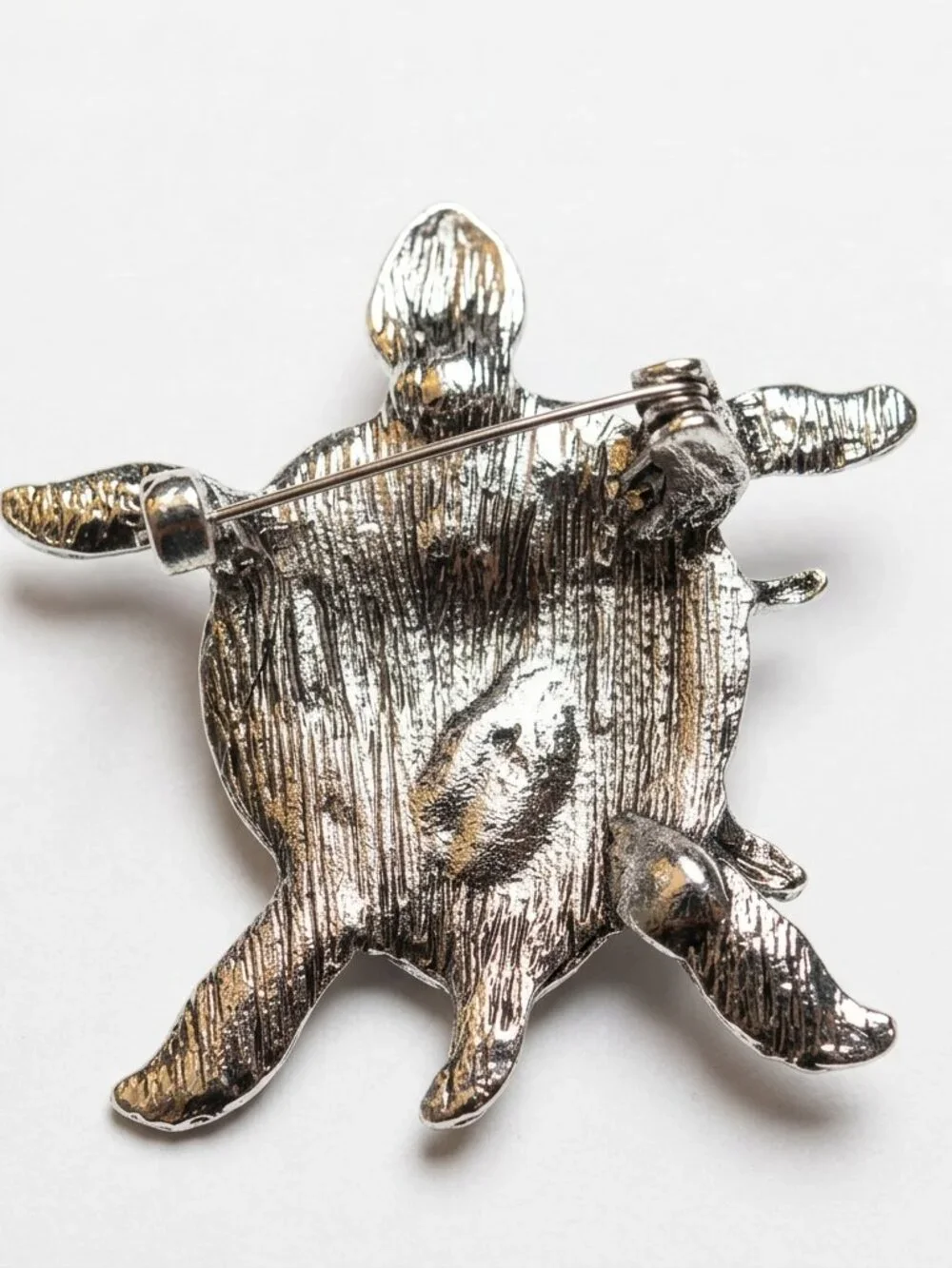 Turtle‎ Brooch Simulated Abalone Shell Inlay Silver Tone Sea Life Pin 1.75”